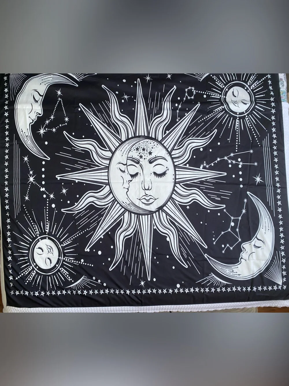 Celestial Sun & Moon Tapestry - Black and White Mystical Wall Hanging